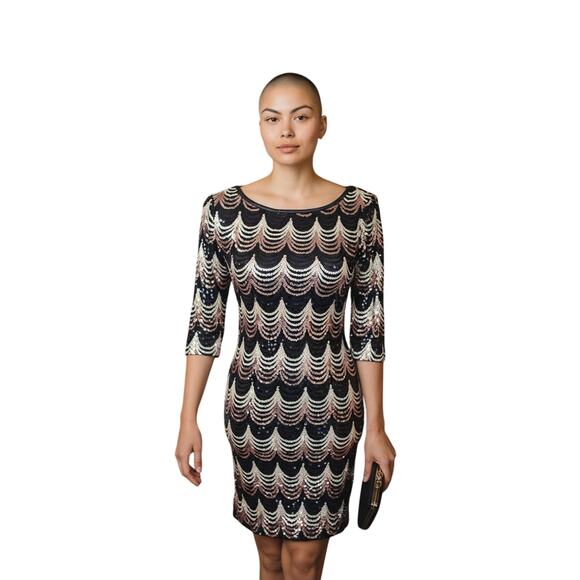 Art Deco Scalloped Sequin Dress Sz Med Gatsby 20s Style Event Glam - Picture 2 of 10